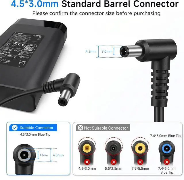 Alt view image 4 of 7 - 230W 19.5V 11.8A Charger Compatible with HP Omen 16 (4.5x3.0mm)