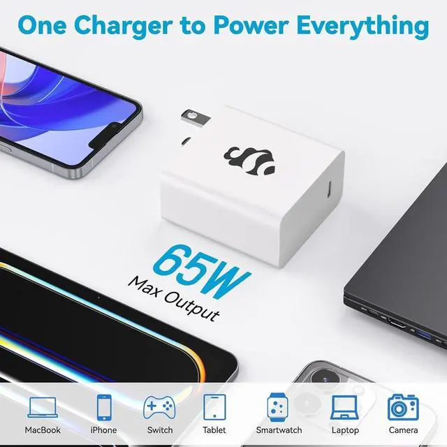 Alt view image 2 of 7 - NIMO 65W GaN USB C Fast Charger, Compact PD 3.0 Adapter with 6.6ft Cable, Reliable Laptop Power Block for MacBook Pro/Air, iPhone-17/16 Pro Max, iPad, Sam-sung-S26/S25, PPS Charger for Travel Office