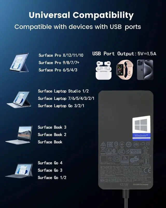 Alt view image 2 of 7 - Surface Charger 127W for Microsoft Surface Charger 127W 102W 65W 44W 36W