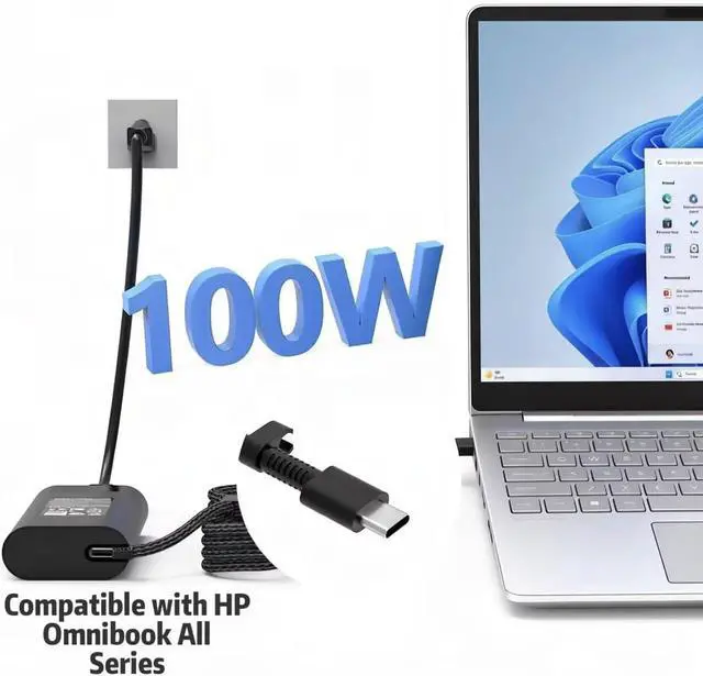 Alt view image 7 of 7 - 100W USB-C Charger Compatible with HP OmniBook Envy ZBook Laptop Power Cord