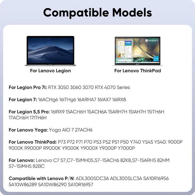 Alt view image 4 of 7 - 300W Laptop Charger Compatible with Lenovo Legion 5 5i 5P 7 7i pro 15 16 17 R9000P R9000K Y9000K Y9000X, ADL300SDC3A GX21F23045 SA10R16956 5A10W86289 Power Adapter Supply Cord