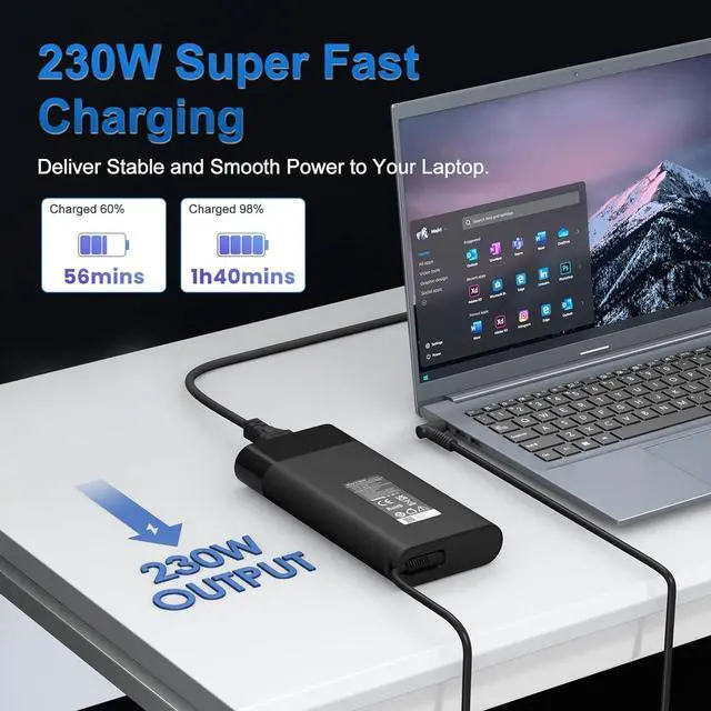Alt view image 2 of 7 - 230W Laptop Charger for HP Omen 17 16 15,Victus by HP Gaming Laptop 16,ZBook Fury 16 G8 G9 G10 11.8A AC Power Supply Adapter