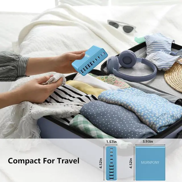 Alt view image 6 of 6 - 320W USB C Charger Block, 10-Port GaN USB C Charging Station Light Blue