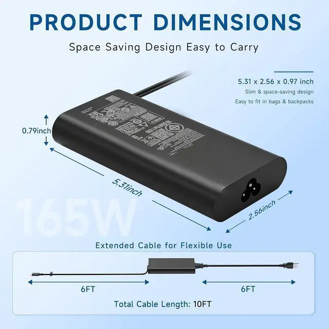Alt view image 5 of 7 - 165W USB-C GaN Charger Compatible with Dell Precision XPS