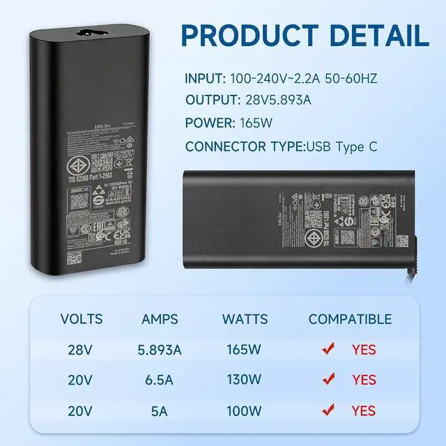 Alt view image 3 of 7 - 165W USB-C GaN Charger Compatible with Dell Precision XPS
