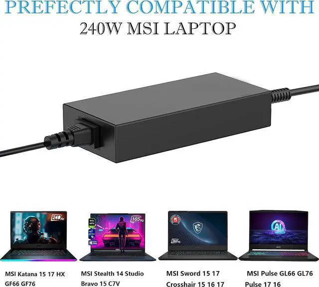 Alt view image 2 of 7 - 240W AC Adapter Compatible with Chicony A20-240P2A MSI Katana 15 17 HX B13V