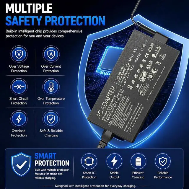 Alt view image 4 of 7 - 180W Laptop Charger Compatible with ASUS ROG Zephyrus G14 2024 GA403UI GA403UV, TUF Gaming A14 FA401WV, ProArt PX13 HN7306WV, 20V 9A Rectangle Conn Power Supply Adapter Cord
