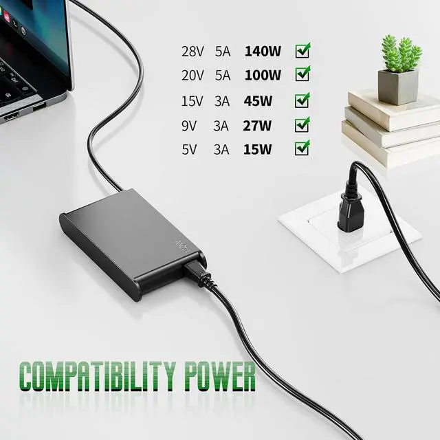 Alt view image 5 of 6 - Slim 140W 28V 5A USB-C AC Laptop Charger Power Adapter