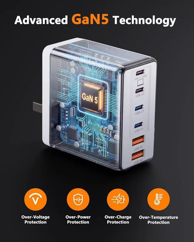Alt view image 3 of 7 - 300W USB C Laptop Charger with 2 USB Cables 6Port Dual 100W Charging Block