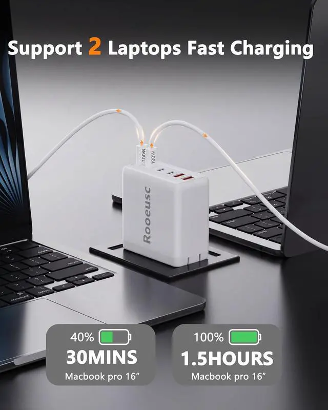 Alt view image 4 of 7 - 300W USB C Laptop Charger with 2 USB Cables 6Port Dual 100W Charging Block