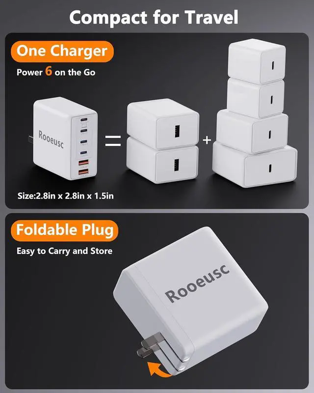 Alt view image 7 of 7 - 300W USB C Laptop Charger with 2 USB Cables 6Port Dual 100W Charging Block