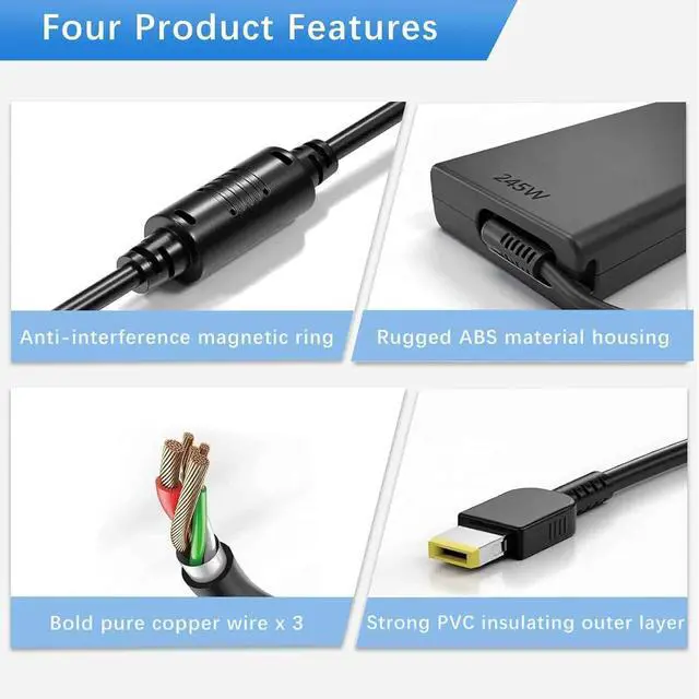 Alt view image 2 of 3 - 245W 20V 12.25A Yellow Slim Square Tip Gaming Laptop Charger Compatible with Lenovo Legion 5 Pro 5 5i 7 7i 16IAX10H 16AGP11 16AFR10 15IRX10 15IAX11 15AHP10 LOQ 15 16 ADL245SLC3A ADL245SDC3A