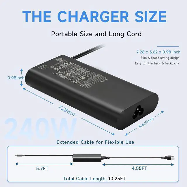 Alt view image 3 of 7 - 240W Slim GaN Charger Compatible with Dell G16 G15 G7 G5