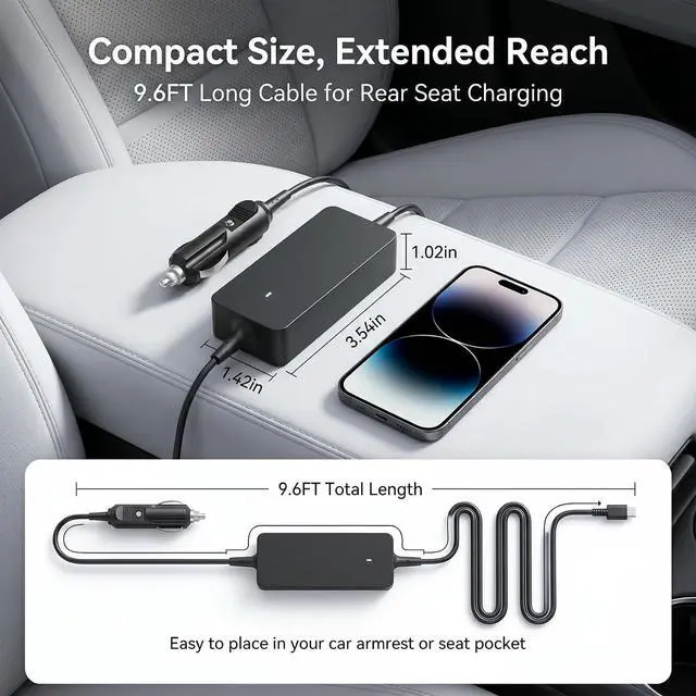 Alt view image 5 of 7 - 165W USB C Car Laptop Charger Compatible with Dell Latitude 9440 9450 9430 9420 9410 9330 7650 7640 7340 7450 7440 7430 7420 7410, PD Type C Vehicle Power Adapter
