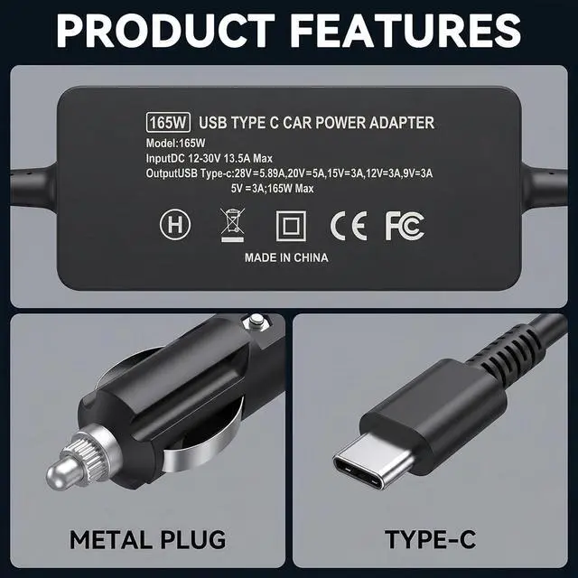 Alt view image 6 of 7 - 165W USB C Car Laptop Charger Compatible with Dell Latitude 9440 9450 9430 9420 9410 9330 7650 7640 7340 7450 7440 7430 7420 7410, PD Type C Vehicle Power Adapter