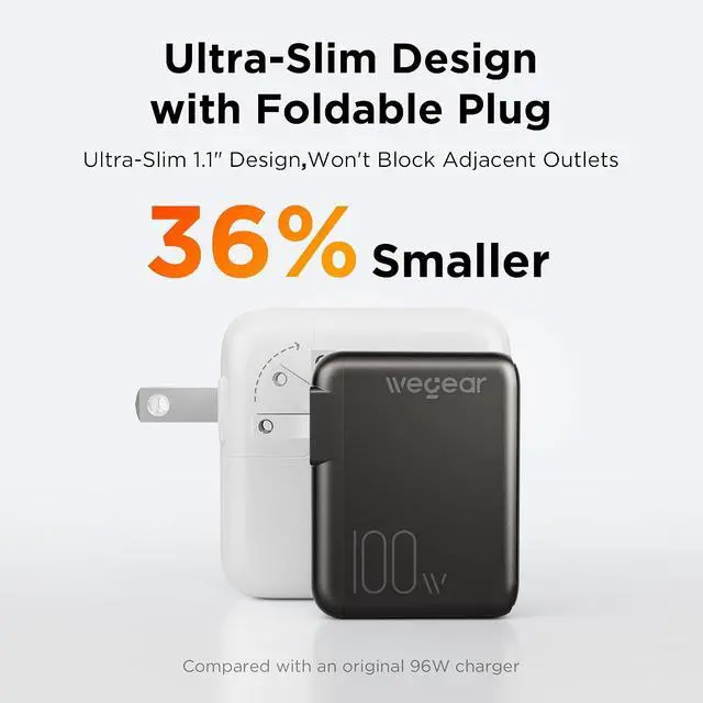 Alt view image 5 of 7 - 100W GaN USB C Charger Block, 3-Port Slim Foldable Fast Wall Charger for MacBook Pro, iPad, iPhone 17/16/15 Series, Galaxy S25/S24, Dell XPS, Steam Deck, Compact Travel Power Adapter (Black)