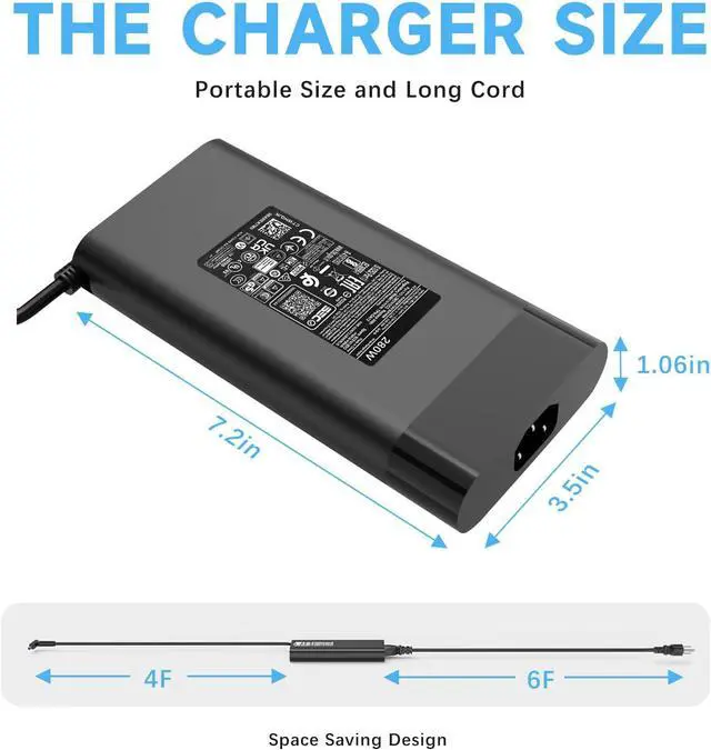 Alt view image 4 of 7 - 280W 20V 14A Laptop Charger Compatible with HP Omen 16 17 ZBook Fury 16 G8 G9 G10 Studio 16 G8 G9 G10 AC Adapter Power Supply Cord Replacement A280A011P TPN-LA27 TPN-CA26 M94073-001 M95376-001