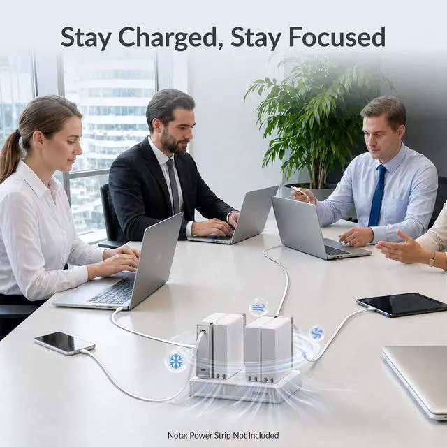 Alt view image 4 of 7 - 140W Retractable USB C Laptop Charger Block, 2-Port Computer Charger with Built-in 31.5in Cable, Fast GaN Charger for MacBook, iPad, iPhone 17/16 Series and Home Office Desk, White