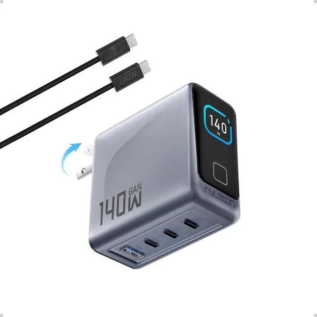 Main image of MacBook Pro Charger, 140W Max 4-Port PD3.2 GaN USB C Charger Block with Smart Display, Fast Charger USB C Laptop Power Adapter for MacBook Pro/Air, iPad, iPhone 17/16 Series(Include 240W 5FT Cable)