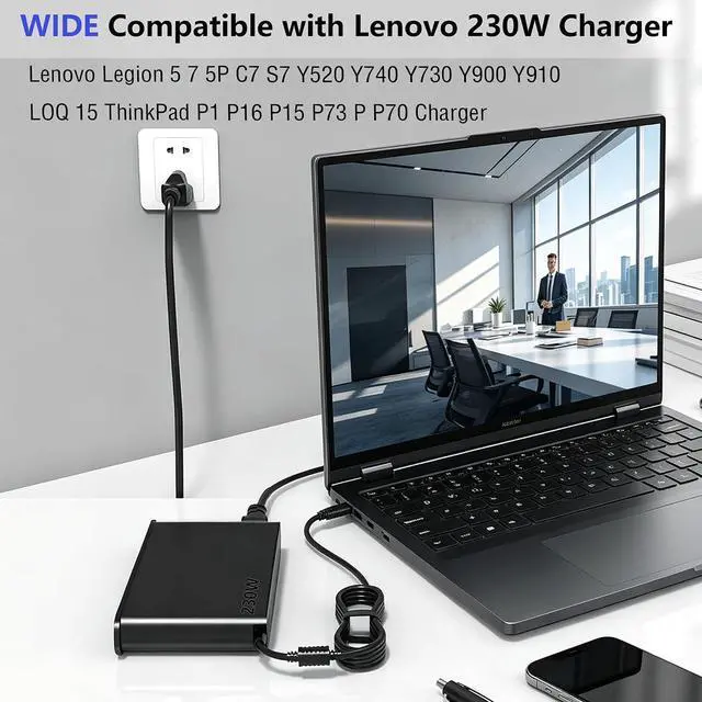 Alt view image 2 of 6 - 230W Slim Tip Charger fit for Lenovo Legion 5 7 5P C7 S7 ADL230NLC3A