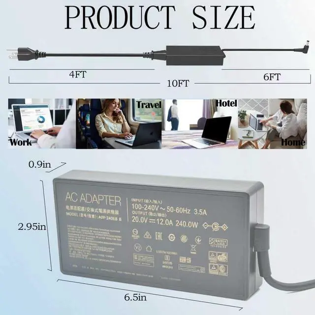 Alt view image 5 of 6 - 240W 12A Gaming Laptop Adapter for ASUS ROG Zephyrus M16 G16 G15 G14