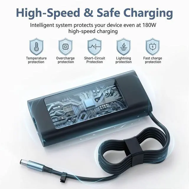 Alt view image 2 of 7 - 180W GaN Laptop Charger Fit for Dell Alienware 16 16x Aurora AC 15 DA