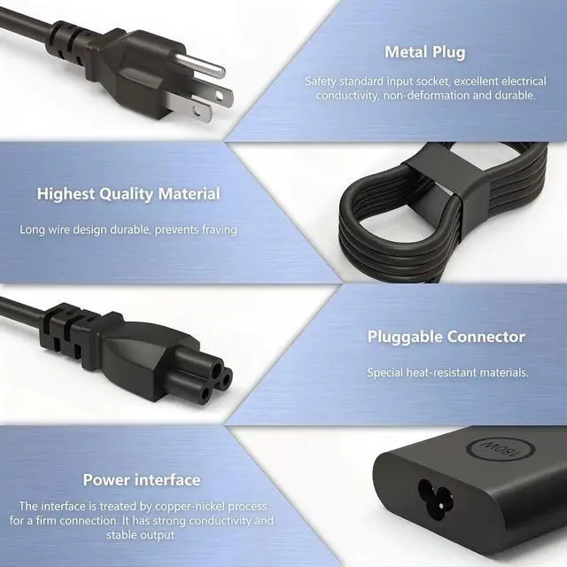 Alt view image 3 of 7 - 180W GaN Laptop Charger Fit for Dell Alienware 16 16x Aurora AC 15 DA