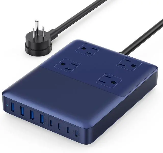 Main image of 12-in-1 Charging Station USB C Power Strip with 5ft Cord and Plug,200W GaN IV USB C Charger Block,4 AC Outlets,8 USB for MacBook,iPhone 17/16,Fast Charging Desktop Charger for Office,Home Blue