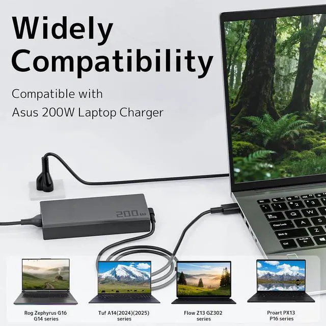 Alt view image 4 of 7 - 200W Laptop Charger for Asus ROG Flow Zephyrus TUF Gaming Power Supply Cord