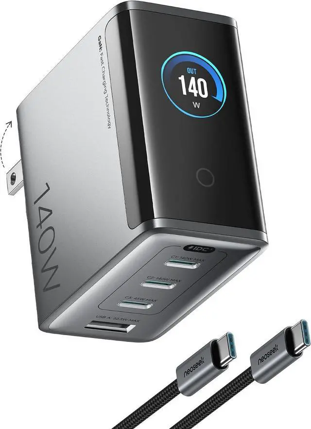 Main image of Ultra Compact MacBook Charger, 140W USB-C Charger Block with Smart Display, Lightweight 4-Port Laptop Wall Charger Power Adapter for MacBook, iPad, iPhone 17/16