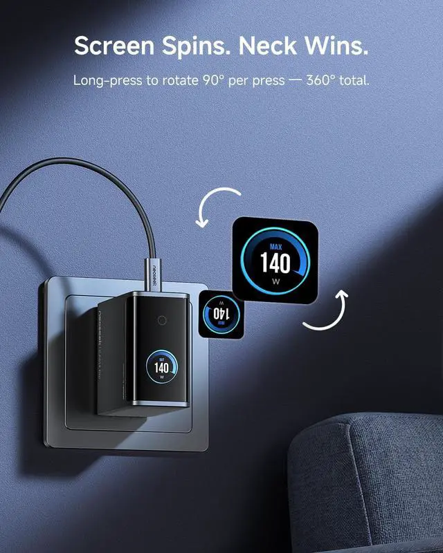 Alt view image 6 of 7 - Ultra Compact MacBook Charger, 140W USB-C Charger Block with Smart Display, Lightweight 4-Port Laptop Wall Charger Power Adapter for MacBook, iPad, iPhone 17/16