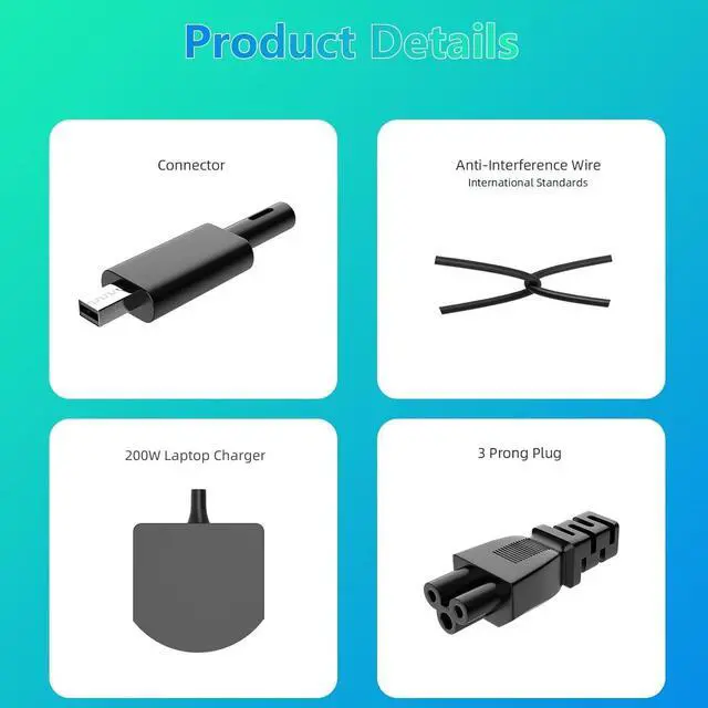 Alt view image 2 of 7 - 200W Laptop Charger Compatible with ASUS Zephyrus G16 G14 GA605 gu605 gu605m FA401WV TUF Gaming A14 A16 2024 2025 ROG ProArt P16 H7606 H7606WI ADP-200JB K Power Cord