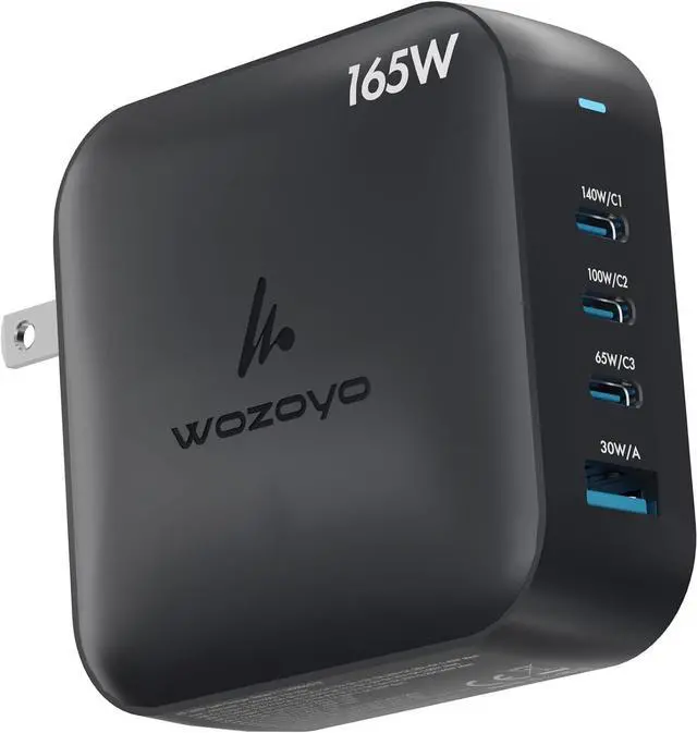 Main image of 165W GaN Charger, Wozoyo 3XType-C & USB-A Superfast 2.0 Charging, Compatible for iPhone 17/16/16 Pro Max/15 Series/iPad Pro, Smartphones, Tablets and More, PD/PPS/QC 3.0,Compact Foldable Plug