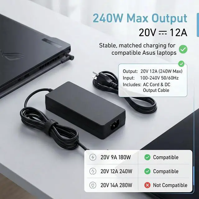Alt view image 4 of 6 - 240W Laptop Charger for ASUS ROG Zephyrus G14 G15 G16 Series