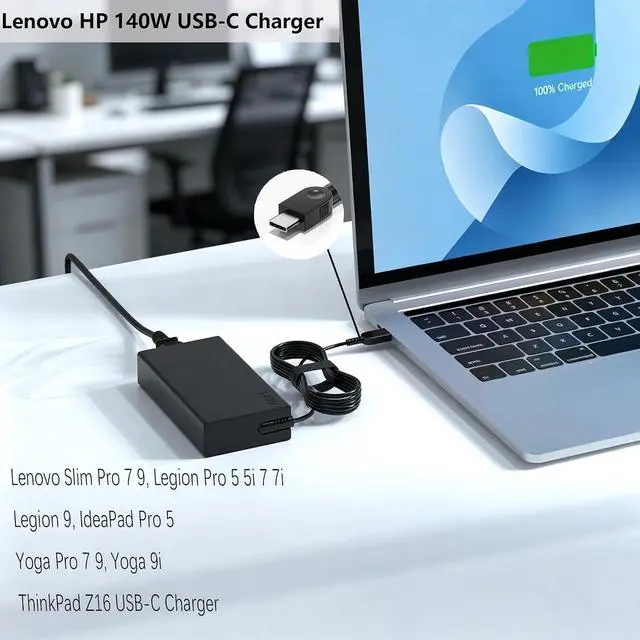 Alt view image 2 of 6 - 140W USB C Charger Compatible with Lenovo IdeaPad Pro 5 7 Legion Pro 5 5i 7 7i Yoga Pro 7 9i Y9000P R9000P Y7000P R7000P ThinkPad Z16 T16 ADL140YDC3A ADL135YSDC3A AC Adapter Power Supply