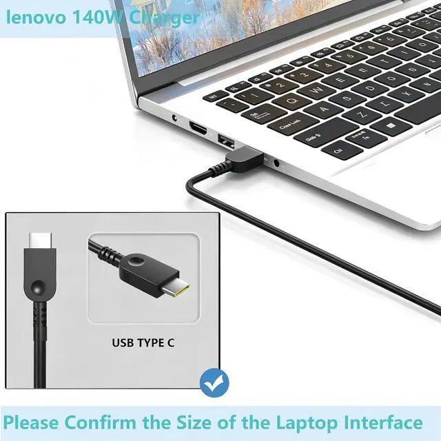 Alt view image 3 of 6 - 140W USB C Charger Compatible with Lenovo IdeaPad Pro 5 7 Legion Pro 5 5i 7 7i Yoga Pro 7 9i Y9000P R9000P Y7000P R7000P ThinkPad Z16 T16 ADL140YDC3A ADL135YSDC3A AC Adapter Power Supply