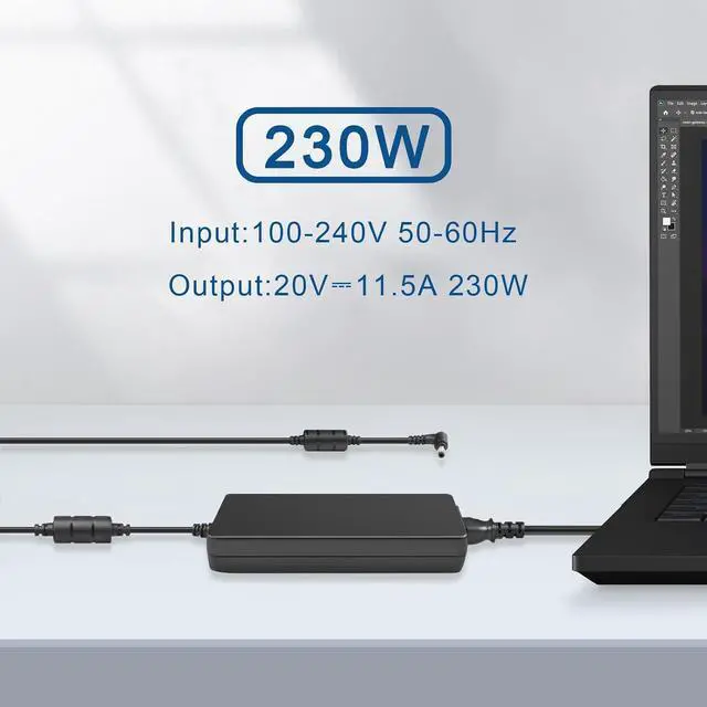 Alt view image 3 of 6 - 20V 11.5A 230w Charger Compatible with Msi GS66 GS76 WS66 WS76 Creator 15 17 xpg Xenia 15g 2023 Laptop Charger A17-230P1B A230A038P