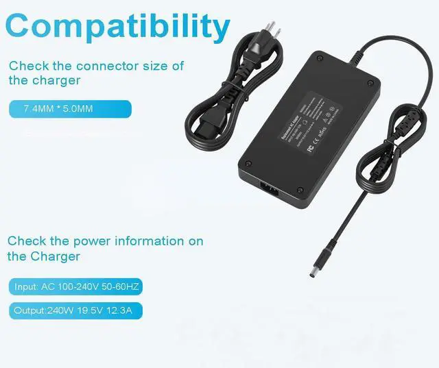 Alt view image 2 of 5 - 240W Laptop Charger Fit for Dell Gaming/Alienware/Precision