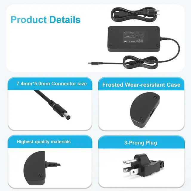 Alt view image 4 of 5 - 240W Laptop Charger Fit for Dell Gaming/Alienware/Precision