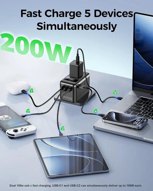 Alt view image 3 of 7 - Max 200W GaN Universal Travel Adapter with Smart Display for Europe UK