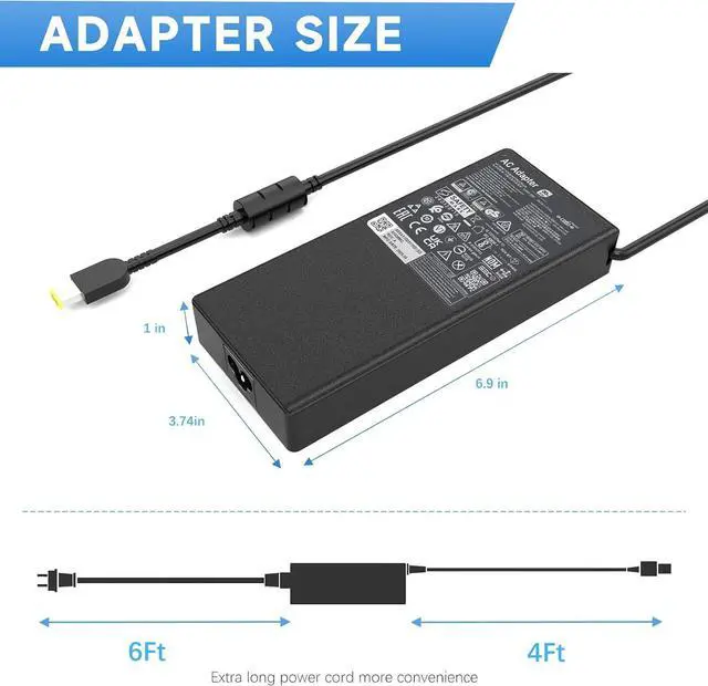 Alt view image 3 of 6 - 300W Slim Tip Laptop Charger Compatible with Lenovo Legion 5 Pro 7i Pro 5 7 9, ThinkPad P16 P15 P17 Gen 1 2 6 7 8 9, Replacement Power Supply ADL300SDC3A