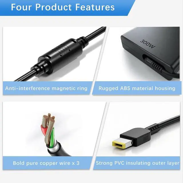Alt view image 5 of 6 - 300W Slim Tip Laptop Charger Compatible with Lenovo Legion 5 Pro 7i Pro 5 7 9, ThinkPad P16 P15 P17 Gen 1 2 6 7 8 9, Replacement Power Supply ADL300SDC3A