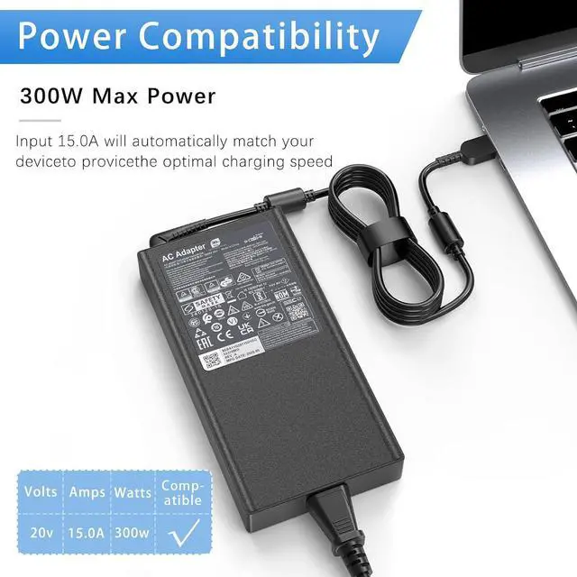 Alt view image 6 of 6 - 300W Slim Tip Laptop Charger Compatible with Lenovo Legion 5 Pro 7i Pro 5 7 9, ThinkPad P16 P15 P17 Gen 1 2 6 7 8 9, Replacement Power Supply ADL300SDC3A