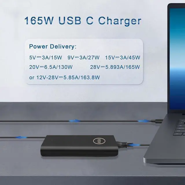 Alt view image 5 of 7 - 165W USB c Laptop Charger Compatible with Dell Pro Max 14 16 18 Plus MB18250 MB16250 Precision 5680 5690 P123F DA165PM210 HA165PM210 LA165PM210 AC Adapter