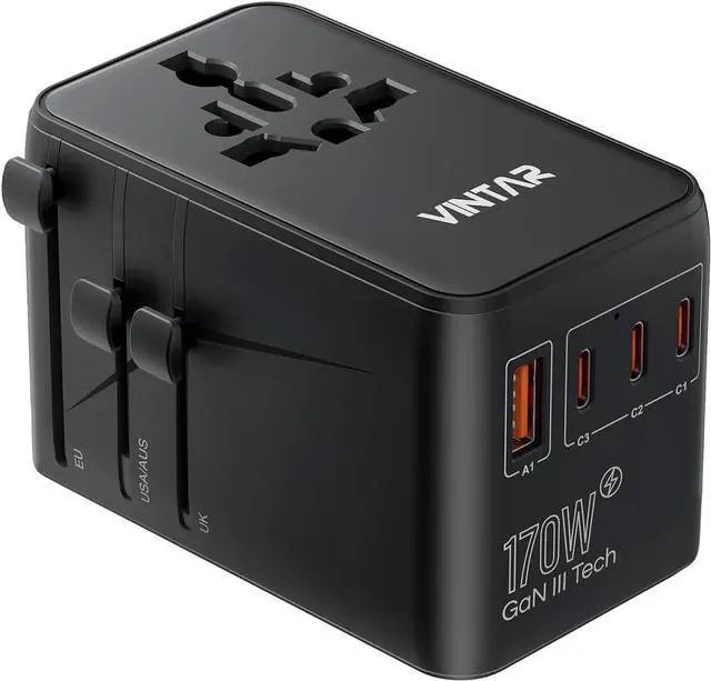 Main image of VINTAR Universal Travel Adapter 170W GaN, Fast Charger for EU UK US AU