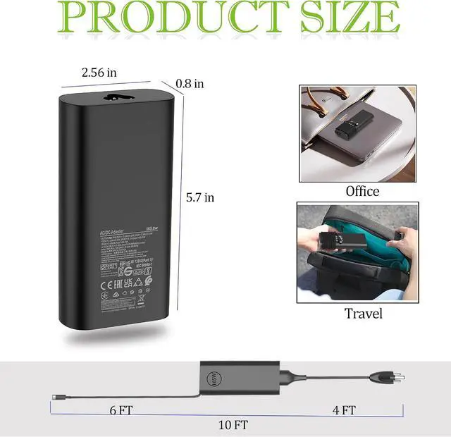 Alt view image 5 of 7 - 165W USB-C Gan Adapter Compatible with DELL Pro Max 16/18 ma16250 mb16250