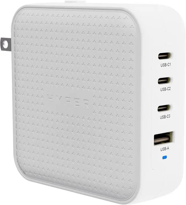 Main image of HyperJuice® 100W GaN Safety Tested Travel Charger - Quad-Port GaN Charger for iPhone, iPad, MacBook, Smartphone, & Laptop - Compact Type C Charger Fast Charging Phone Charger for 4 Devices (White)
