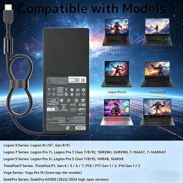Alt view image 7 of 7 - Slim 330W Laptop Charger Replacement for Lenovo Legion Pro 9 9i 7 7i 5i 5 Gen 16IRX8 16IRX9 RTX 4070 4080 4090 ThinkPad Gaming Yoga AIO 7 ADL330SDC3A GX21M50608 20V 16.5A Power Supply Cord AC Adapter