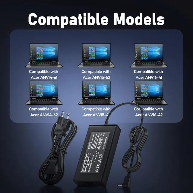 Alt view image 7 of 7 - 135W Charger Acer Nitro V 5 14 15 16 16S 17 AI ANV15 ANV16 ANV17 AN515