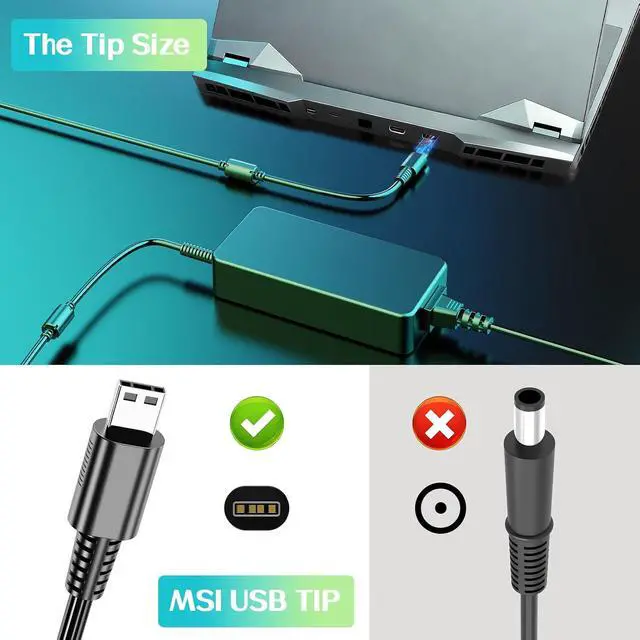 Alt view image 2 of 6 - Slim 400W Laptop AC Adapter for Msi Titan 18 HX AI A2XWJG A2XWIG Vector A18 HX A9WIG A9WHG A23-400P1A A400A001P ADP-400CB B Adapter Cord